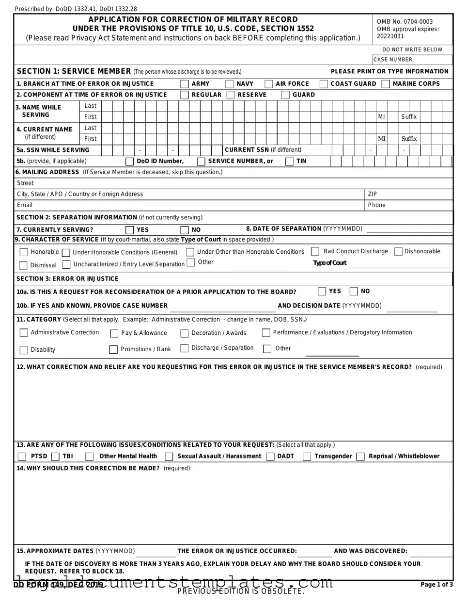 Free DD 149 PDF Form