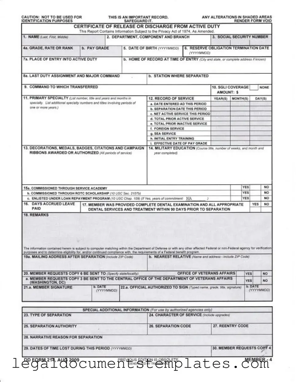 Free Dd 214 PDF Form