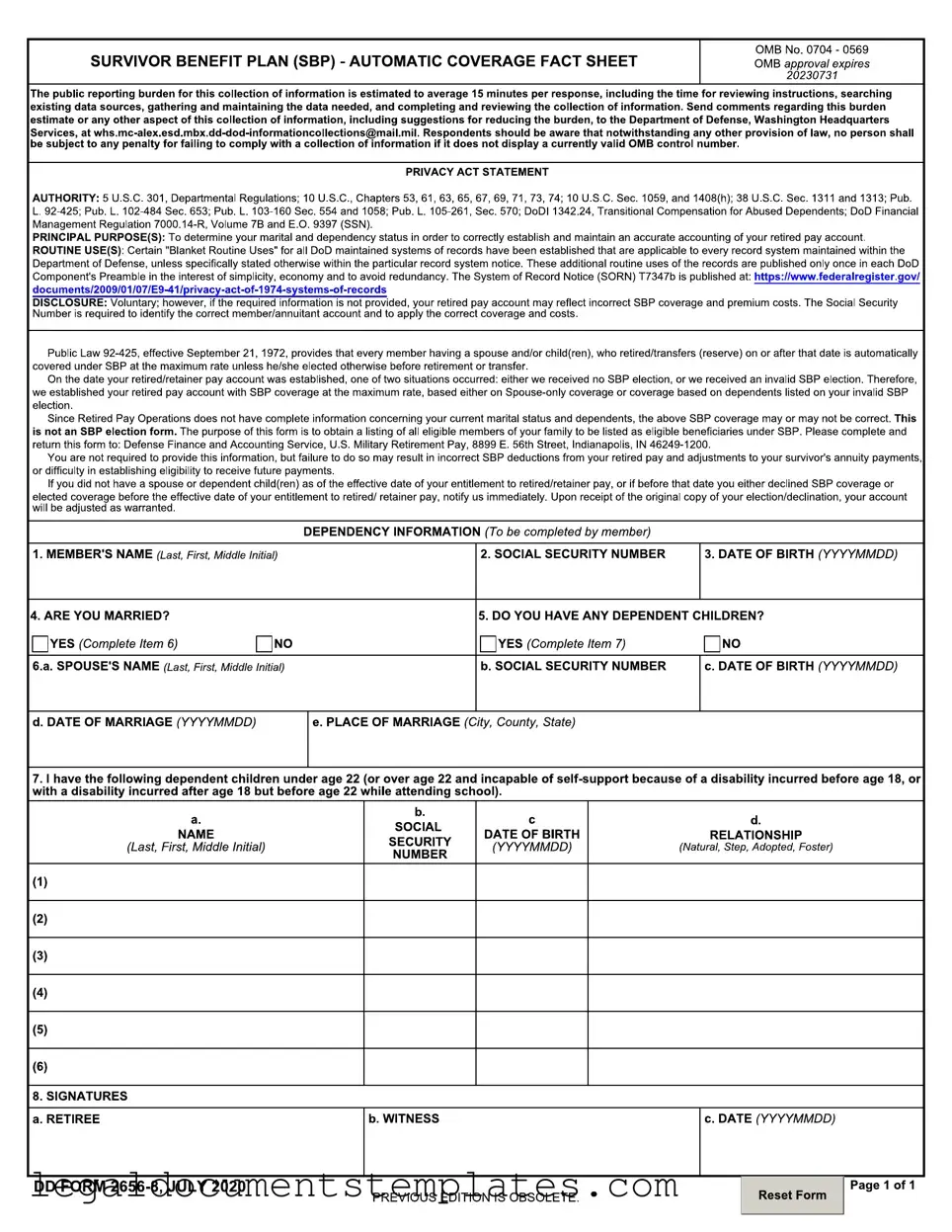 Free Dd 2656 8 PDF Form