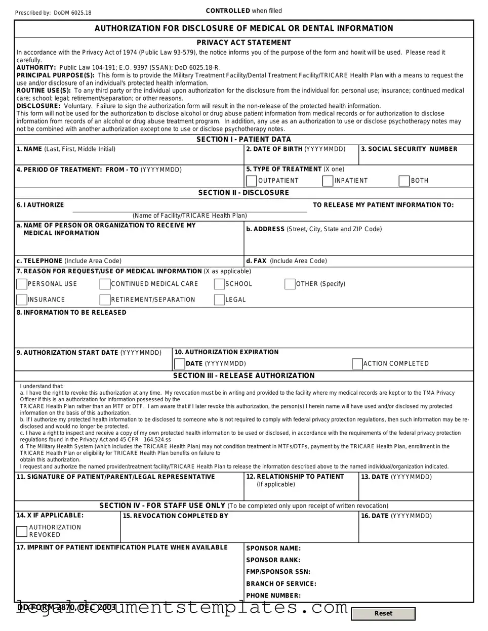 Free DD 2870 PDF Form