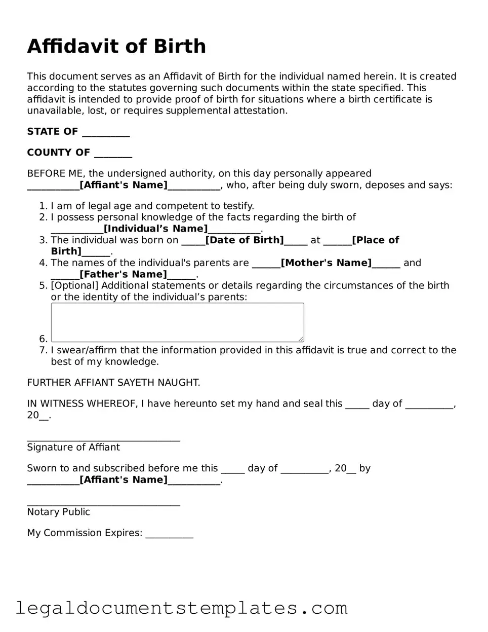 Legal Affidavit of Birth Document