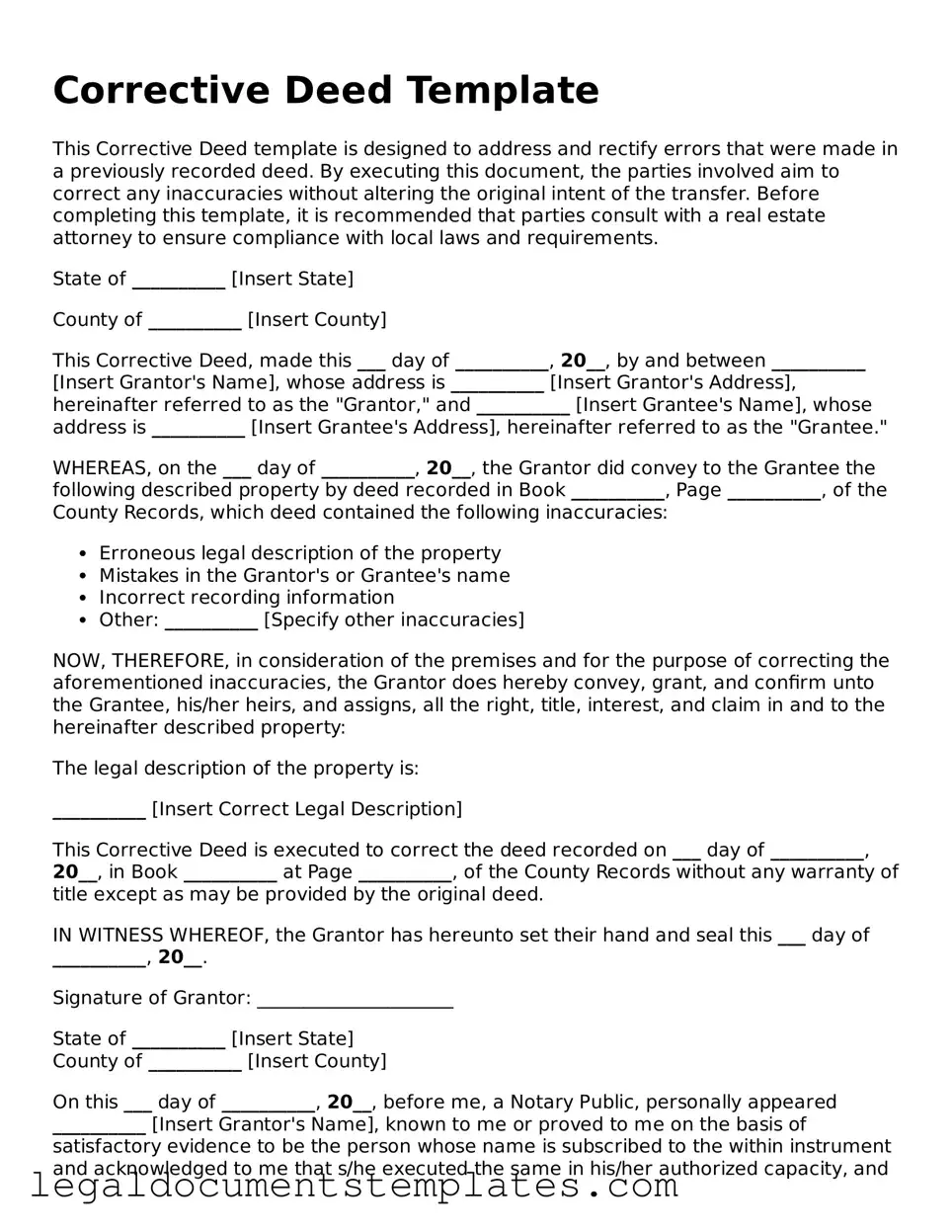 Legal Corrective Deed Document