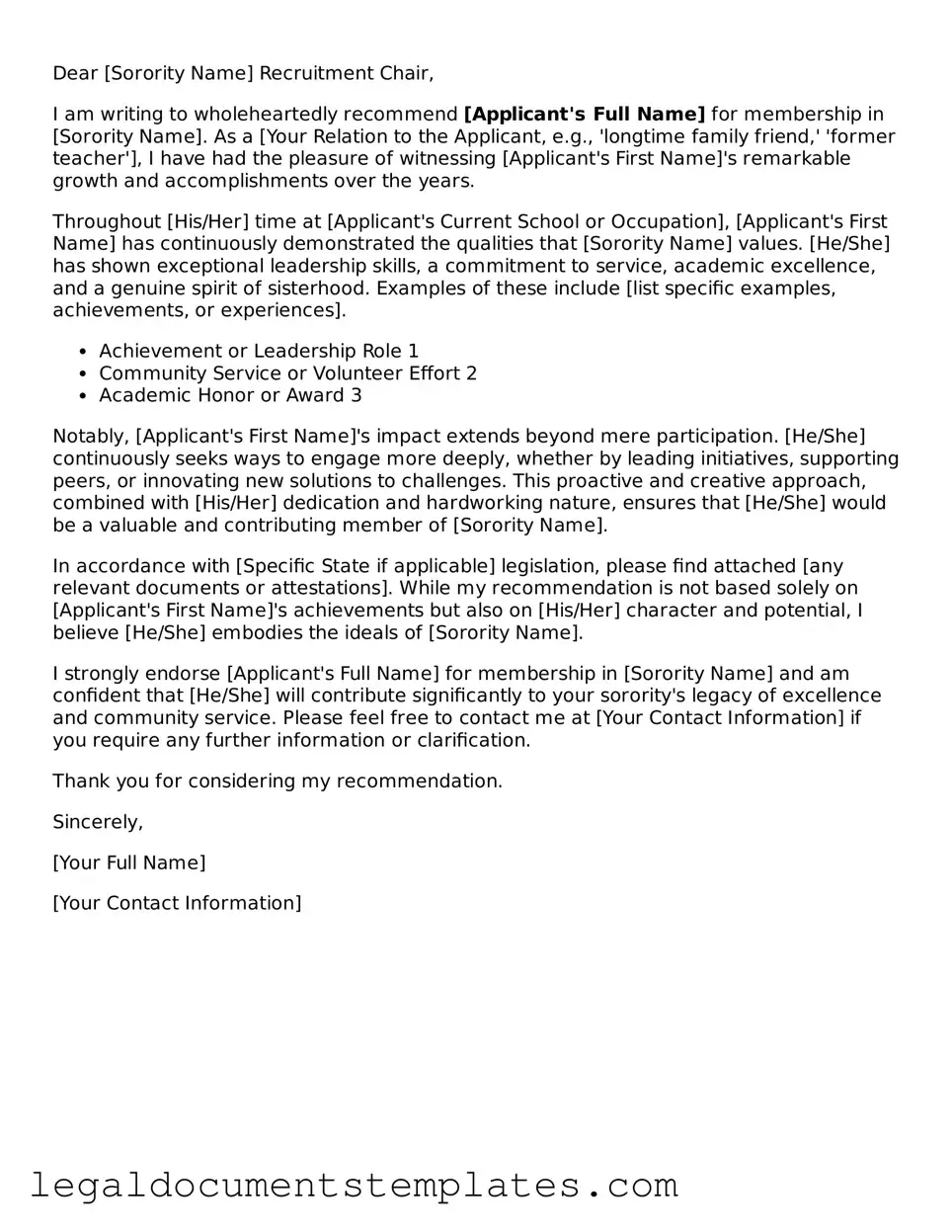 Legal Sorority Recommendation Letter Document
