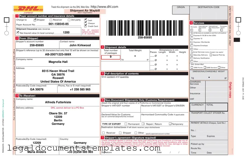 Free Dhl Waybill PDF Form