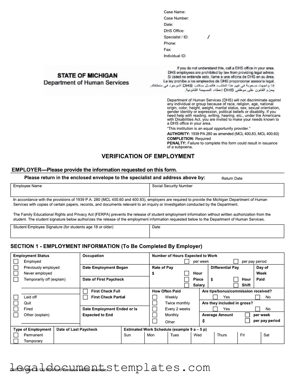Free Dhs 38 PDF Form