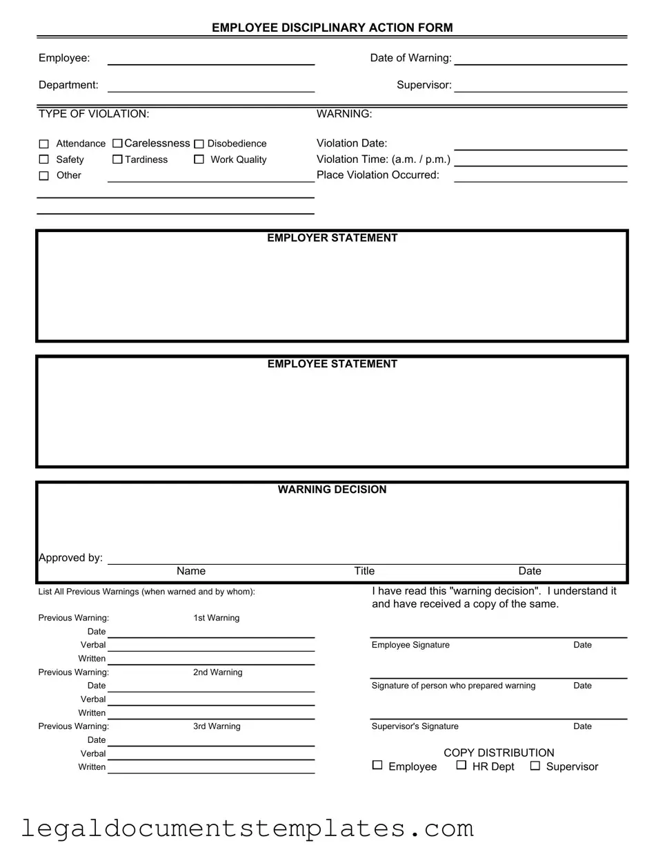Free Disciplinary Action PDF Form