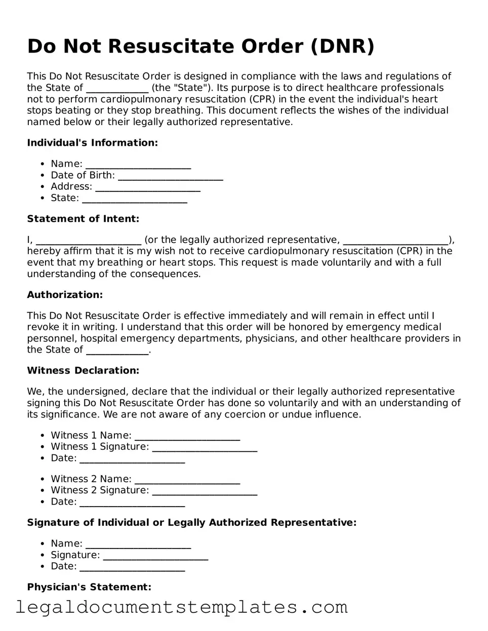 Legal Do Not Resuscitate Order Document