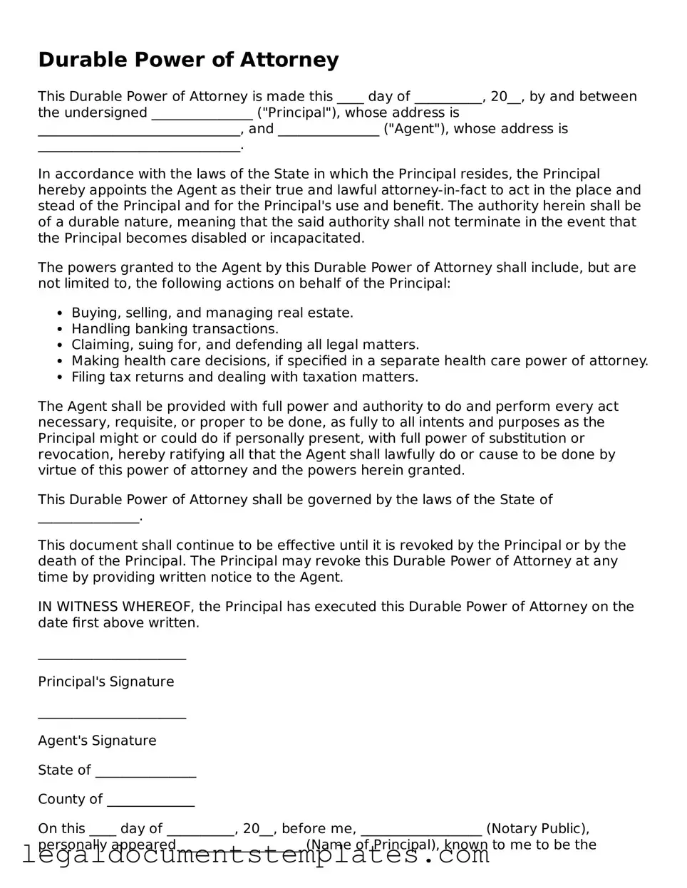 Legal Durable Power of Attorney Document