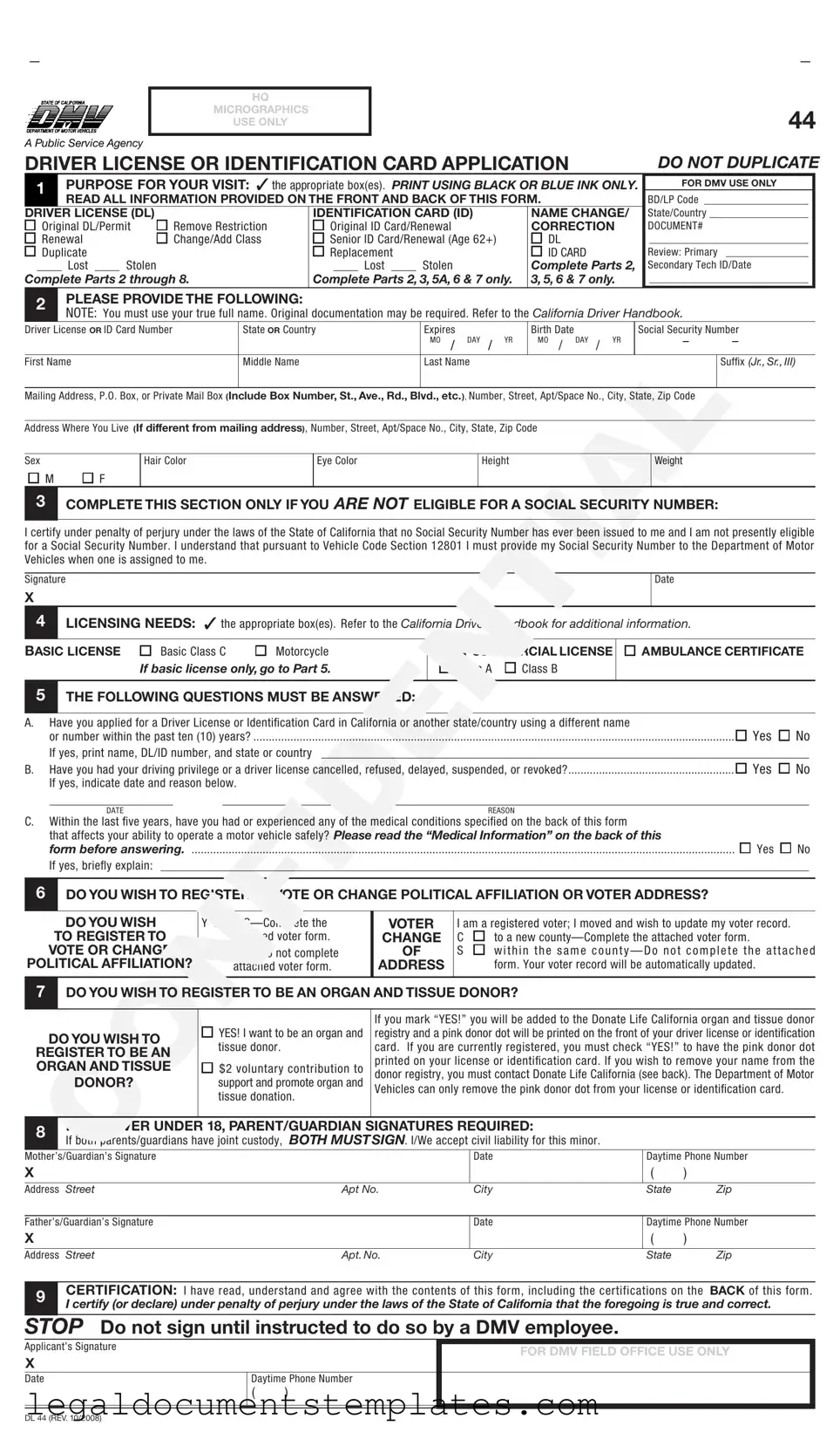 Free Ca Dmv Dl 44 PDF Form