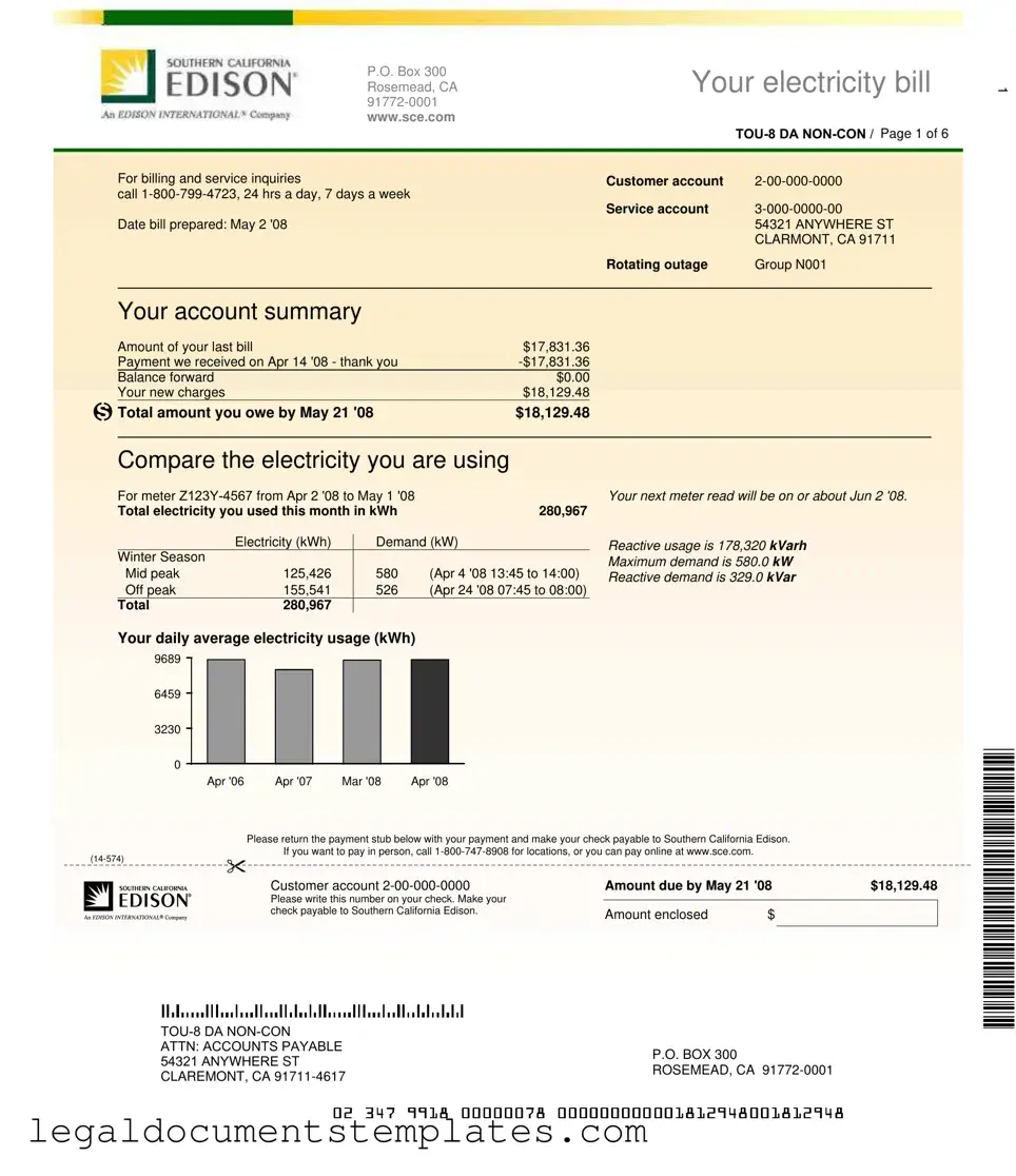 Free Edison Electricity Bill PDF Form