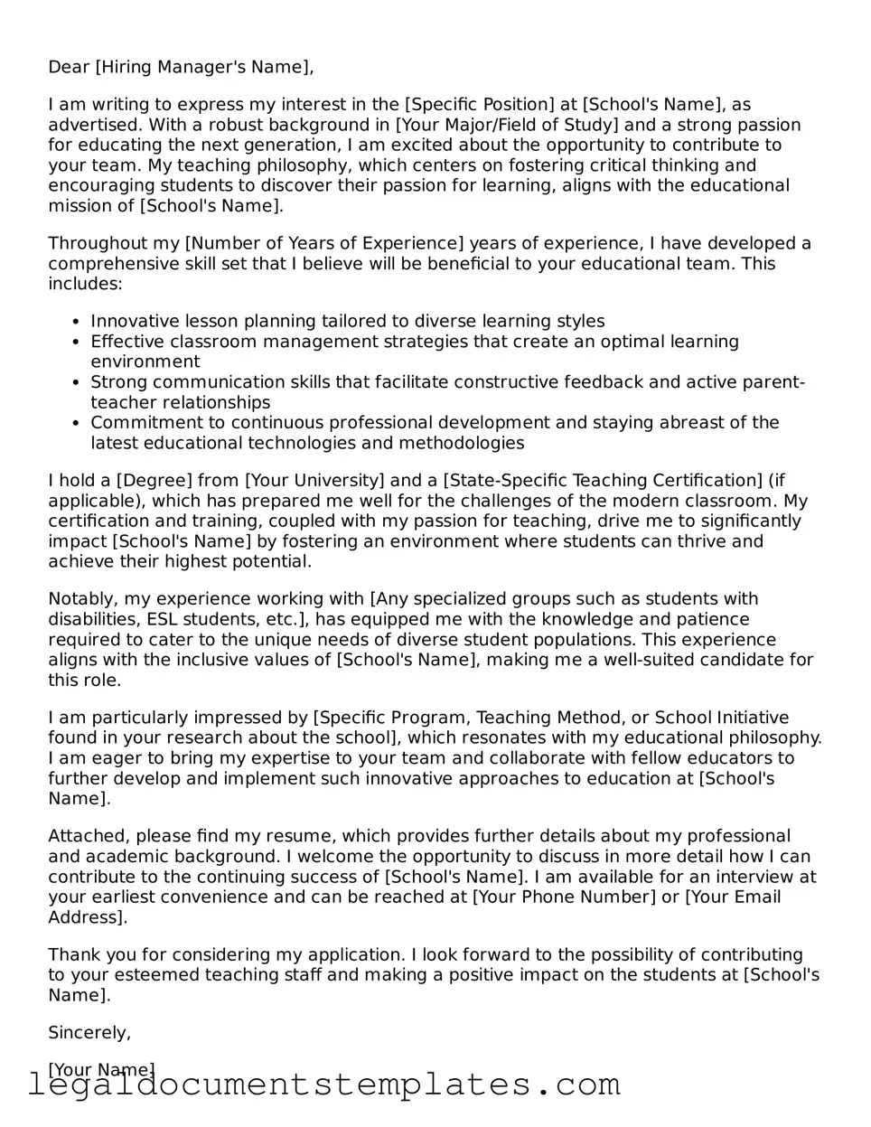 Legal Letter of Intent for a Teaching Job Document