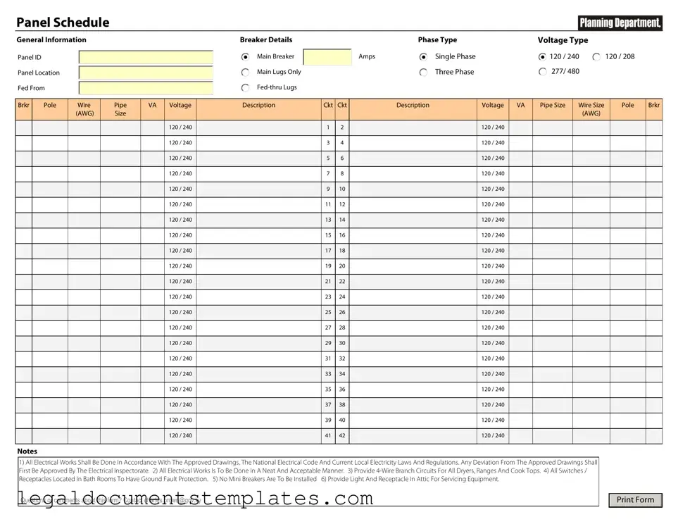 Free Electrical Panel Schedule PDF Form