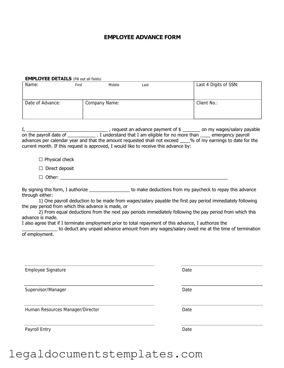 Free Employee Advance PDF Form