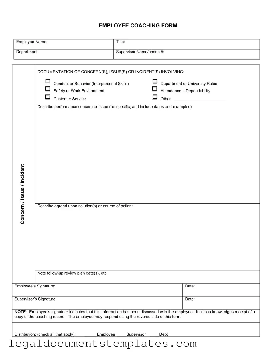 Free Employee Coaching PDF Form