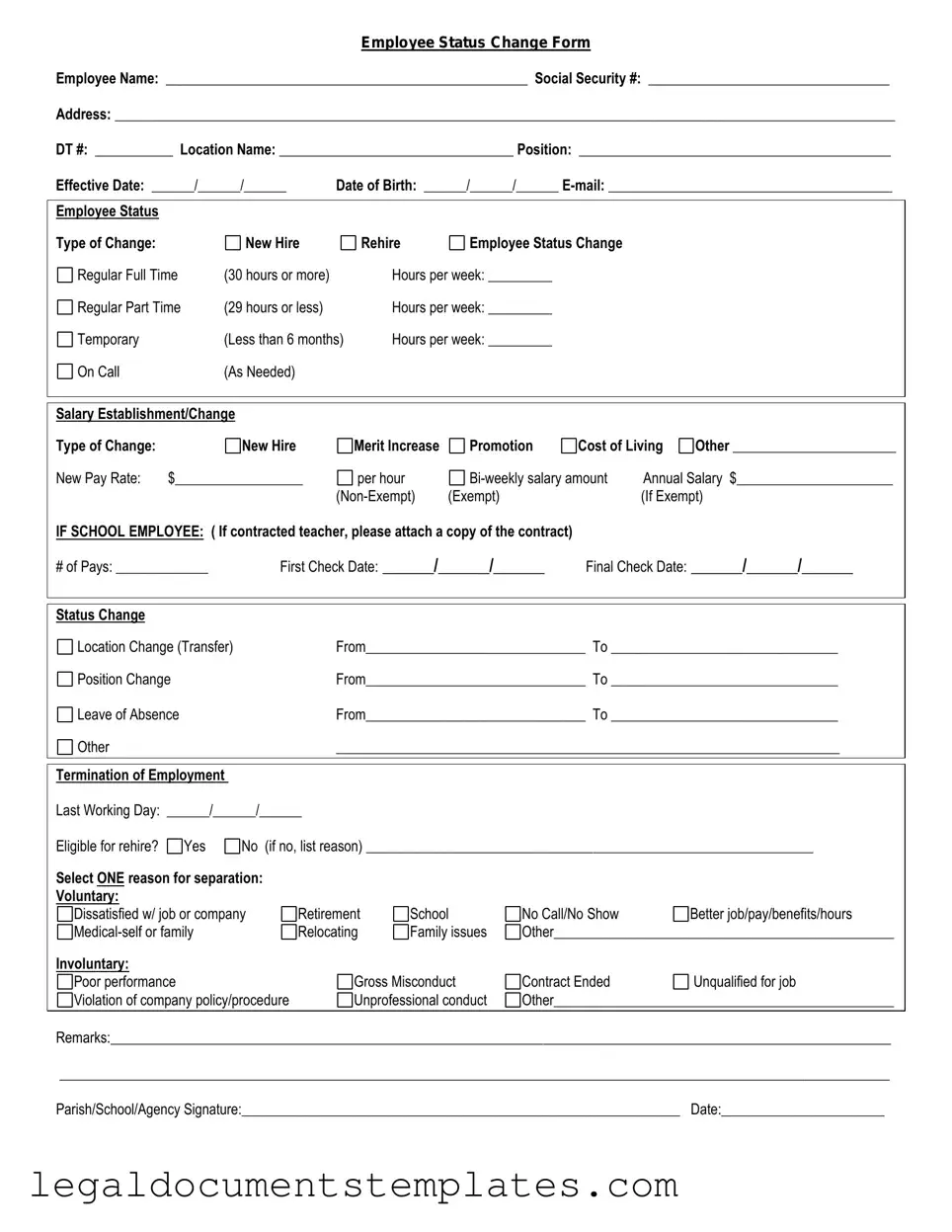 Free Employee Status Change PDF Form