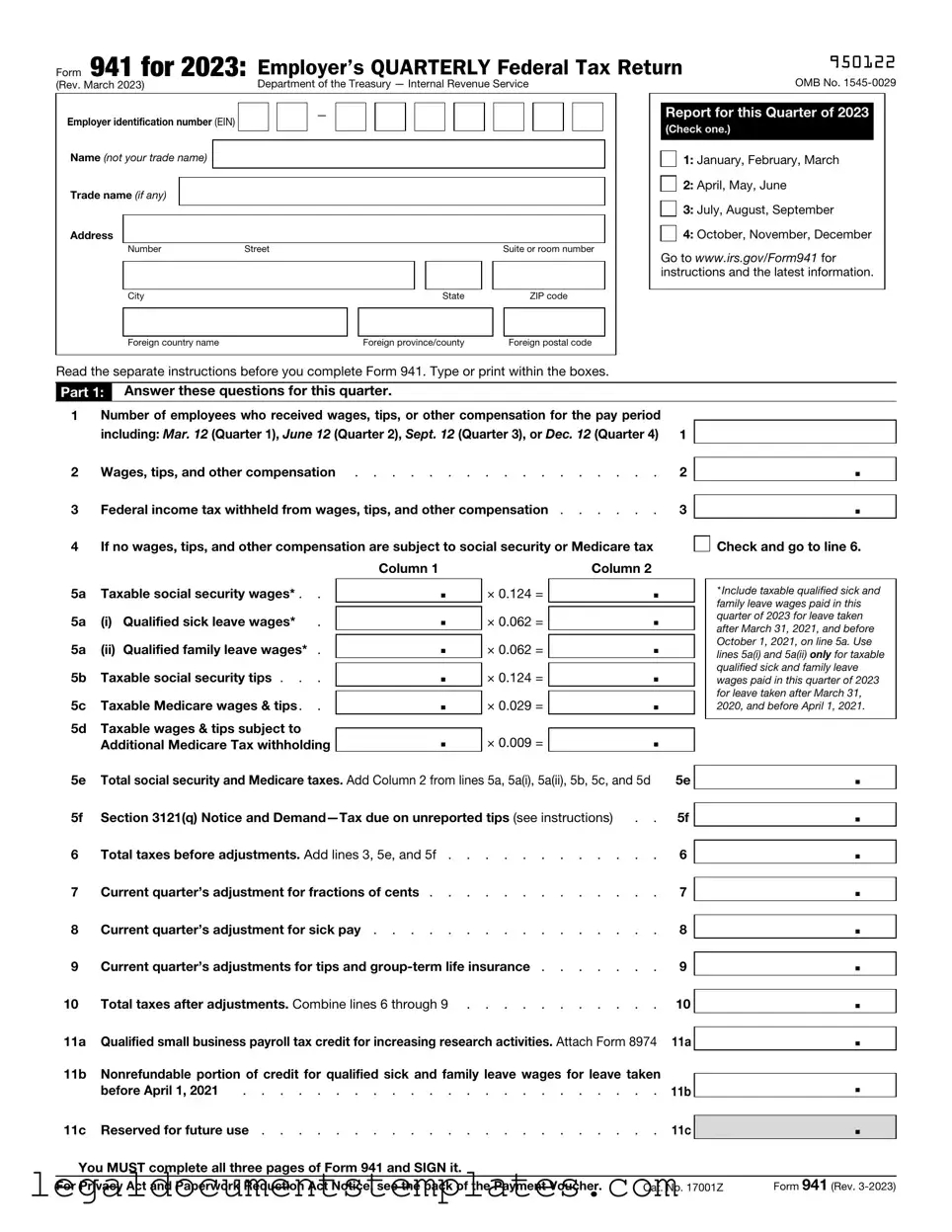 Free IRS 941 PDF Form