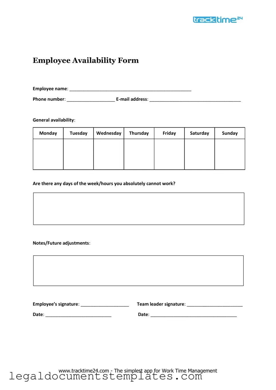 Free Employee Availability PDF Form