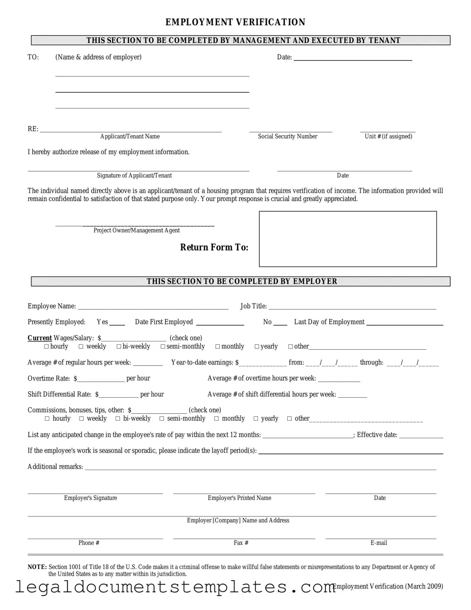 Free Employment verification form PDF Form