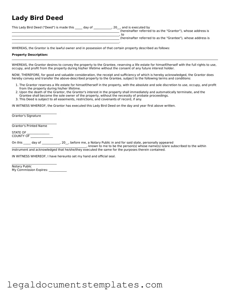 Legal Lady Bird Deed Document