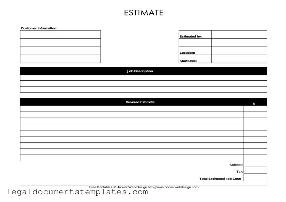 Free Estimate PDF Form