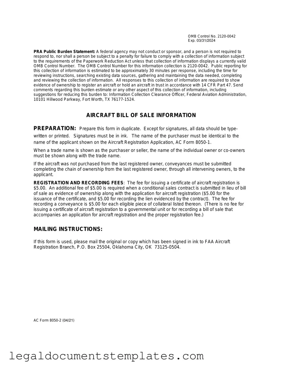 Free Aircraft Bill of Sale AC 8050-2 PDF Form