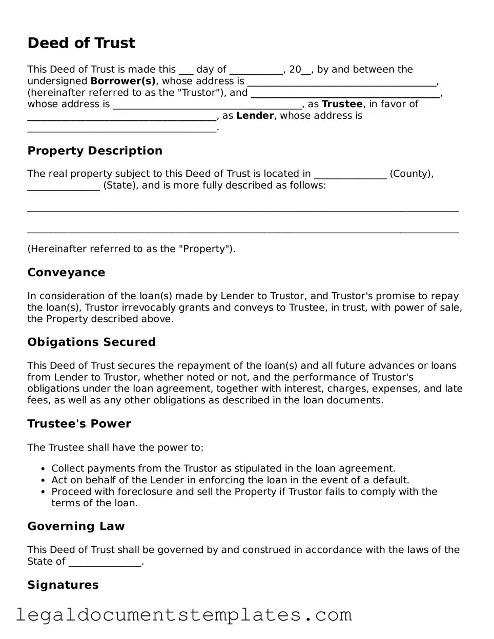 Legal Deed of Trust Document