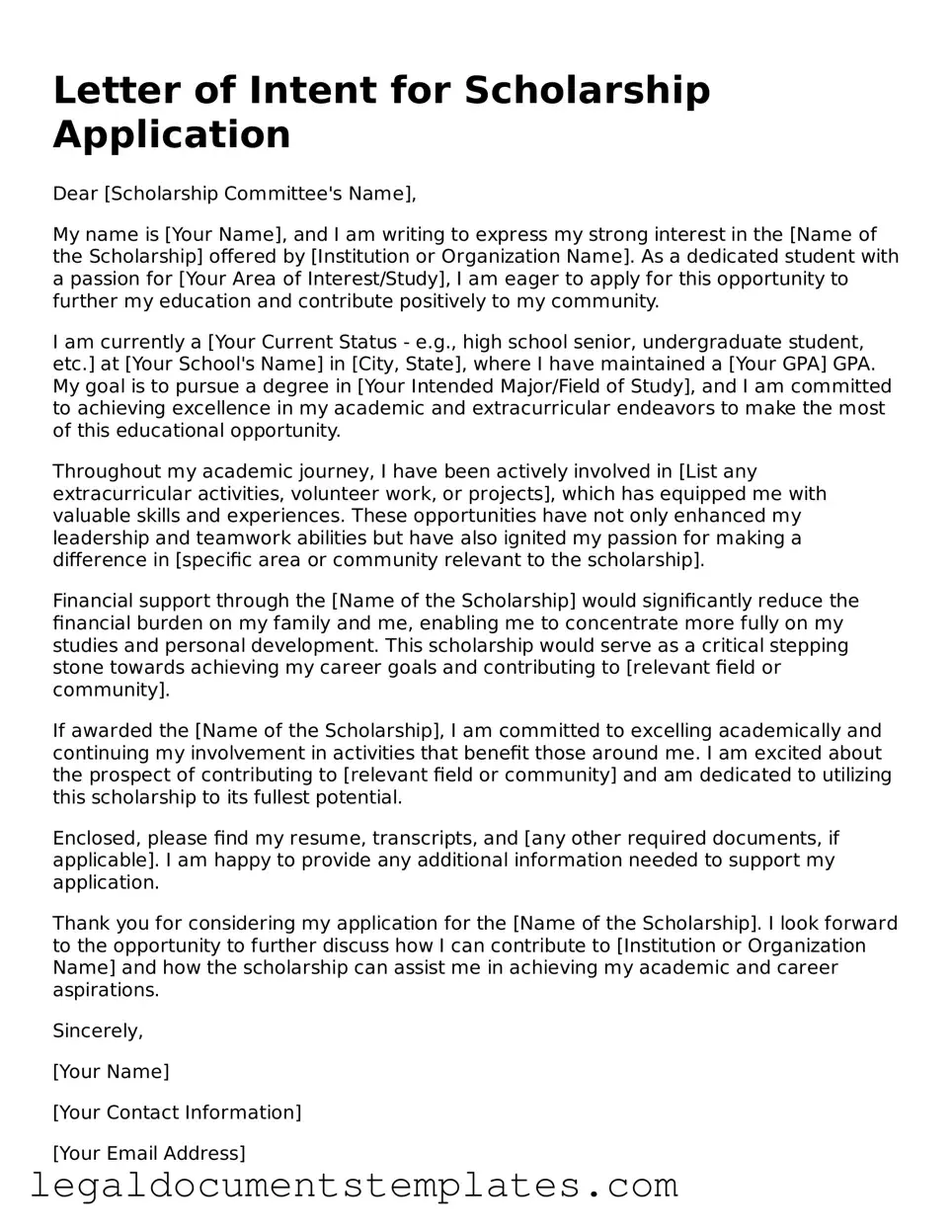 Legal Letter of Intent For Scholarship Document