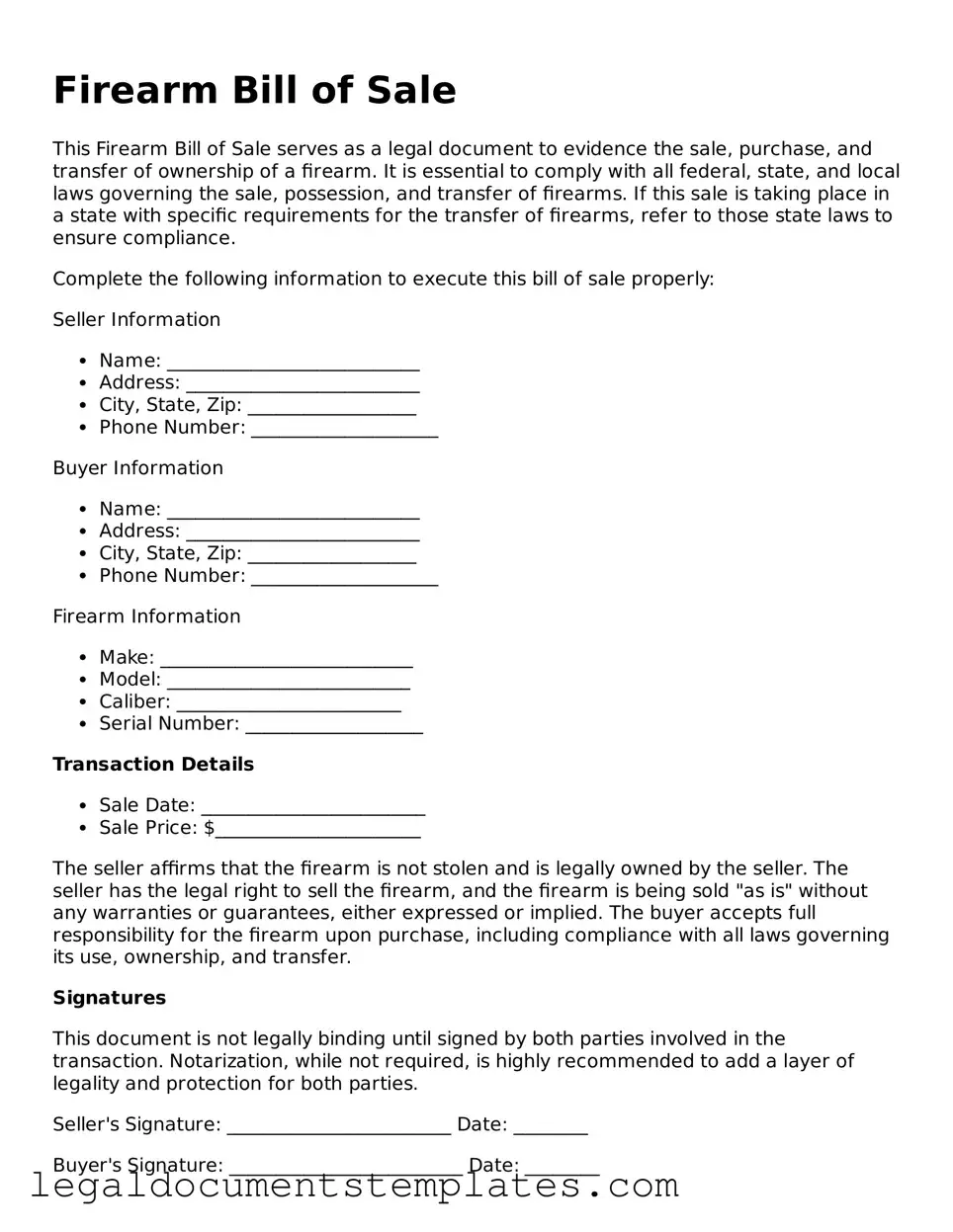 Legal Firearm Bill of Sale Document