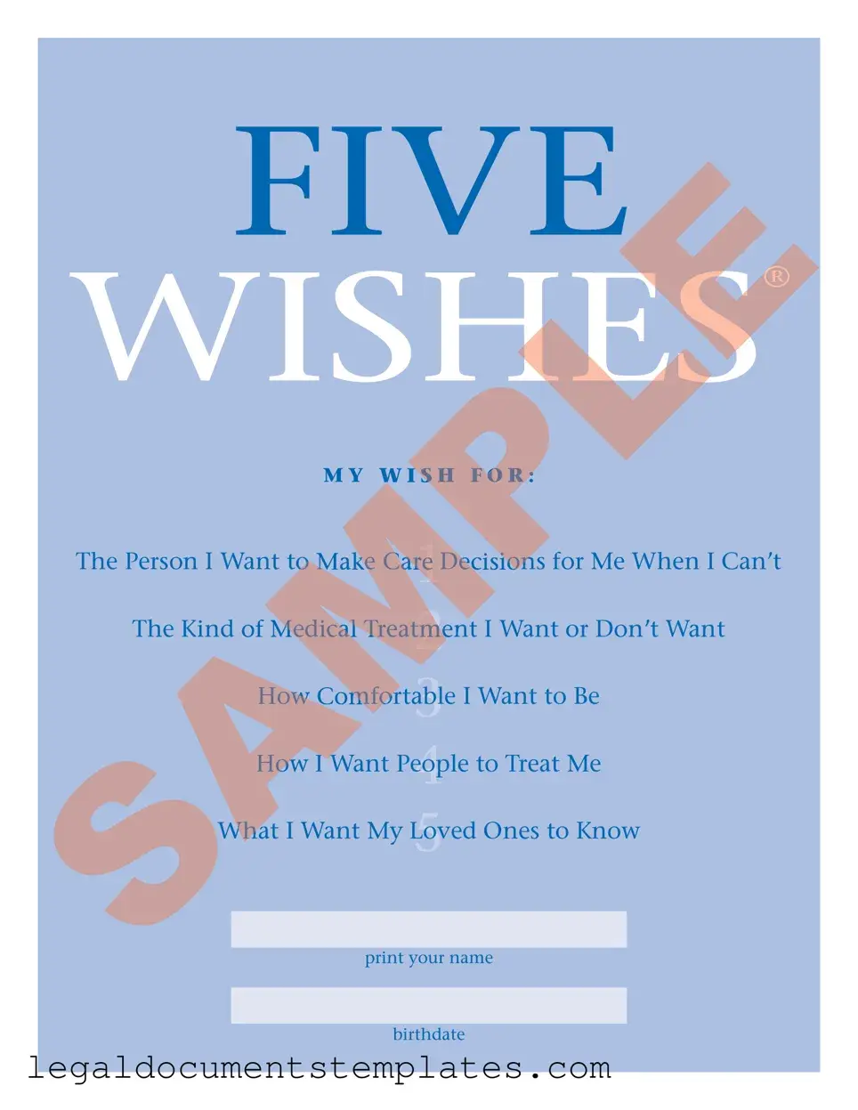 Free 5 Wishes Document PDF Form