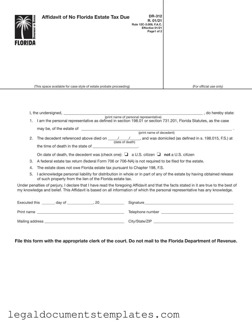 Free Fl Dr 312 PDF Form