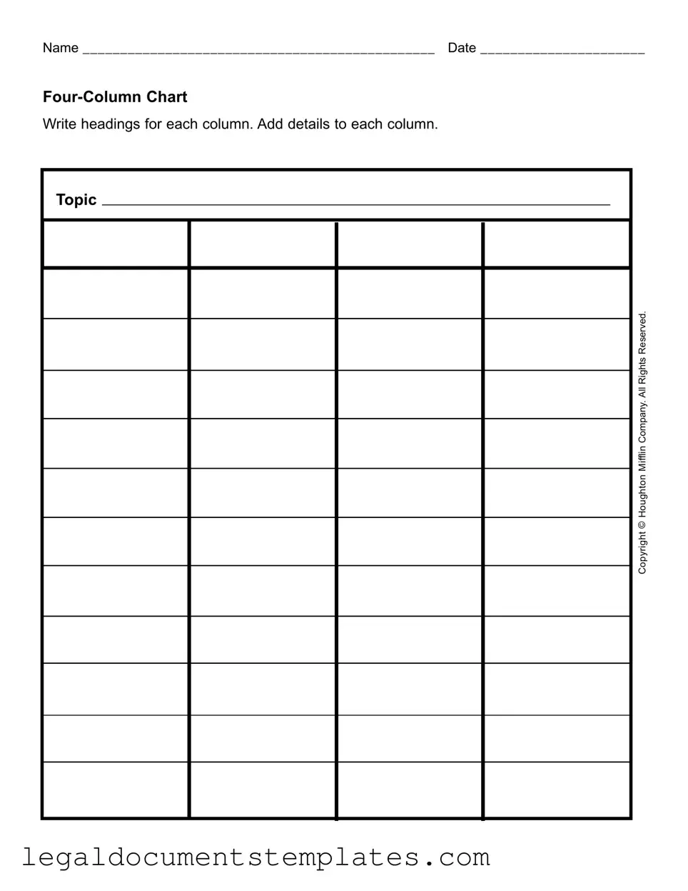 Free Four Column Chart PDF Form