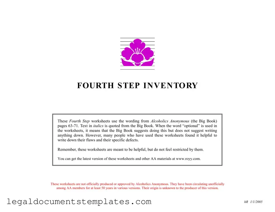 Free Fourth Step Inventory PDF Form