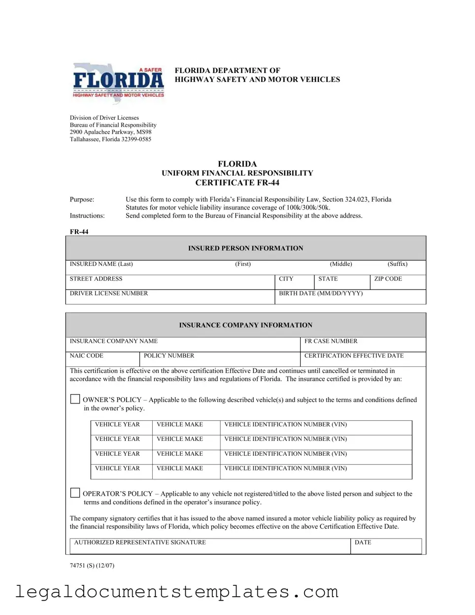 Free Fr44 Florida PDF Form