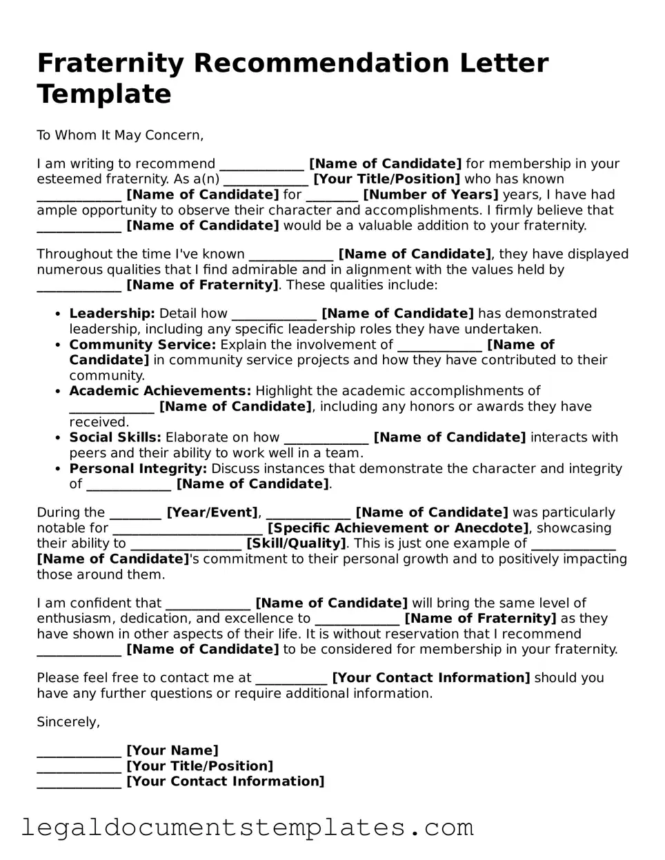 Legal Fraternity Recommendation Letter Document