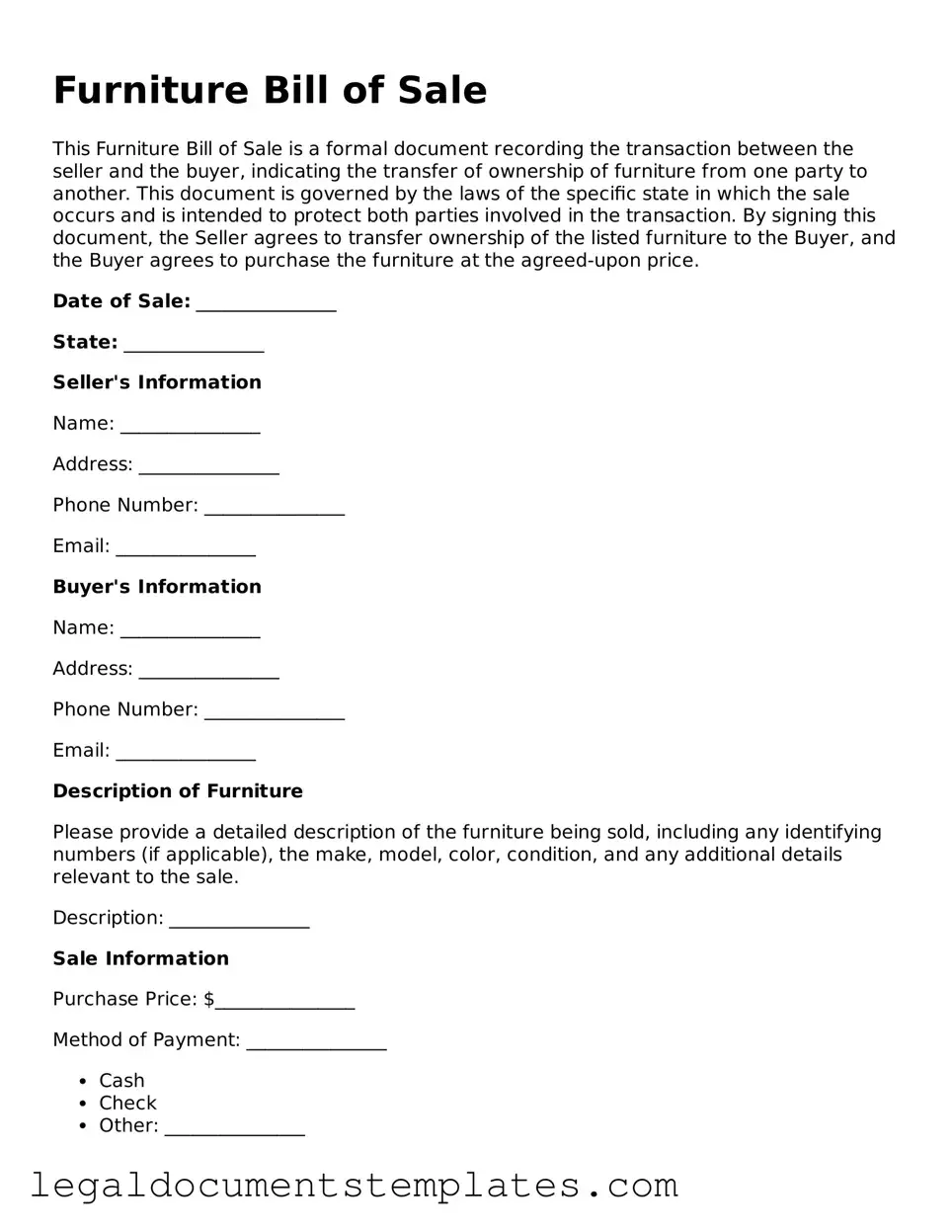 Legal Furniture Bill of Sale Document