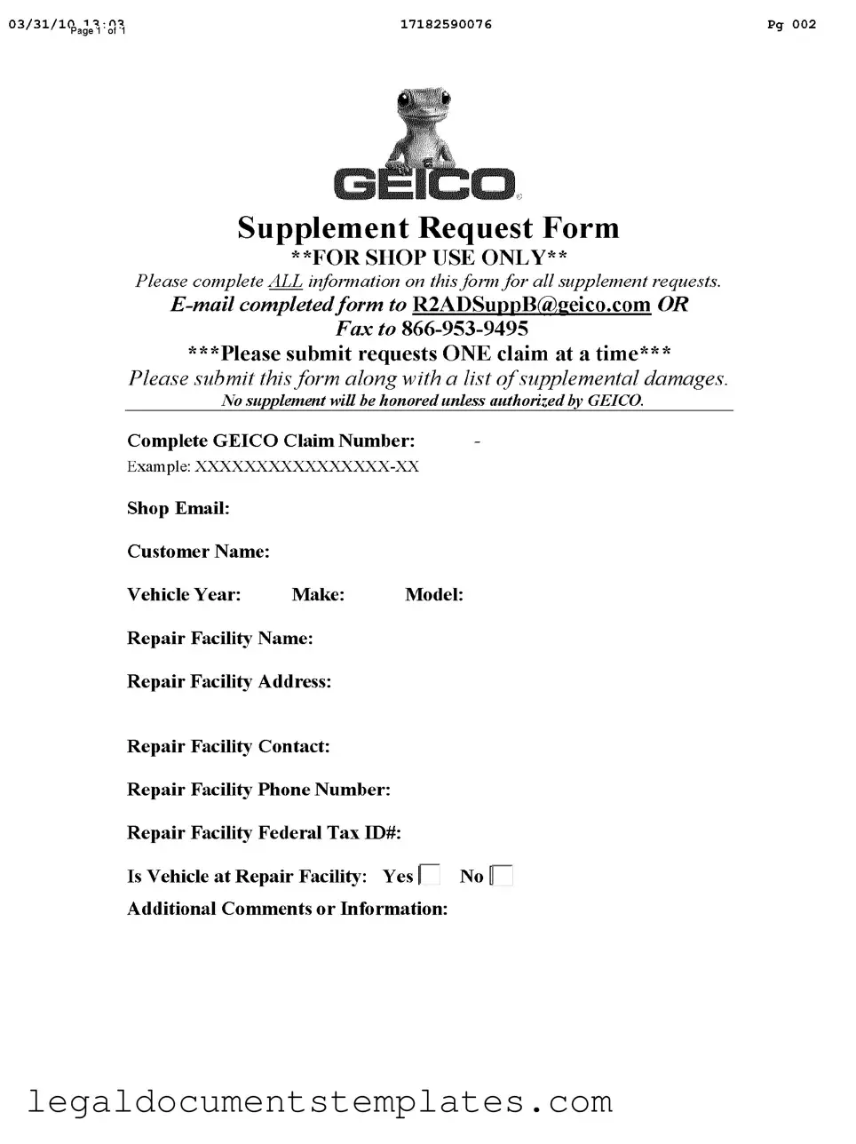 Free Geico Supplement Request PDF Form
