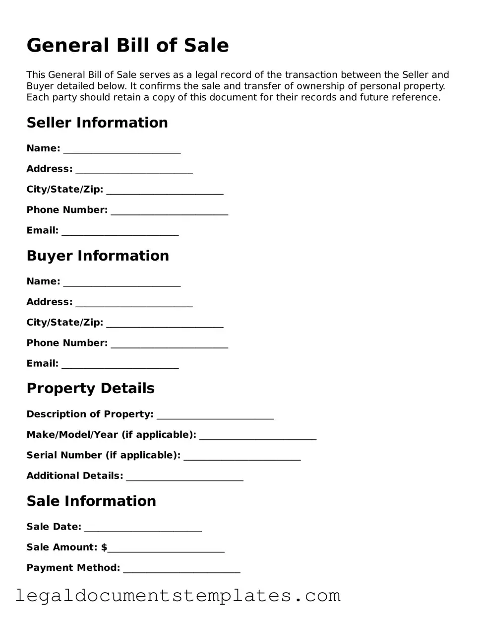 Legal General Bill of Sale Document