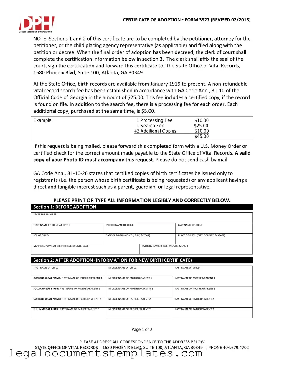 Free Georgia Adult Adoption Petition PDF Form