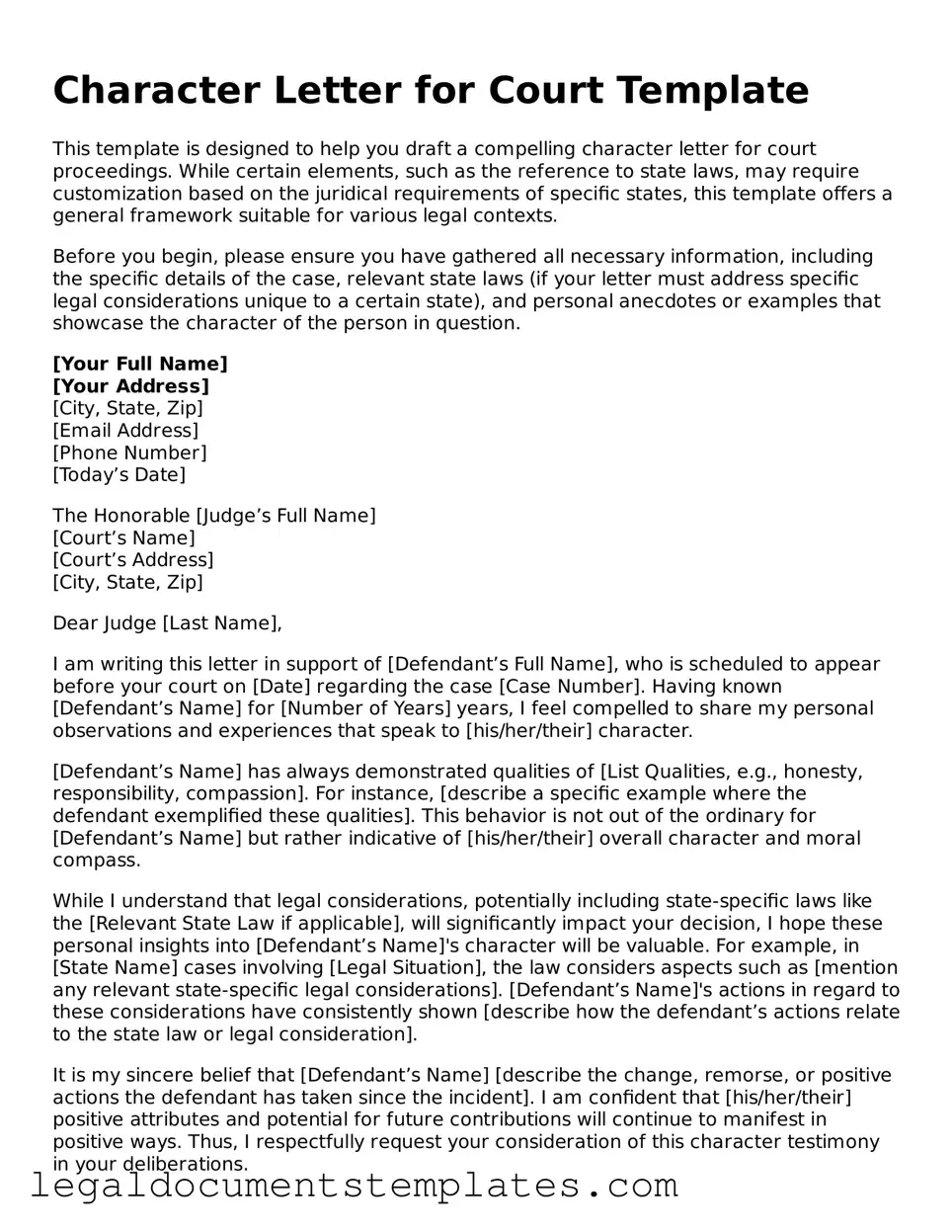 Legal Character Letter for Court Document