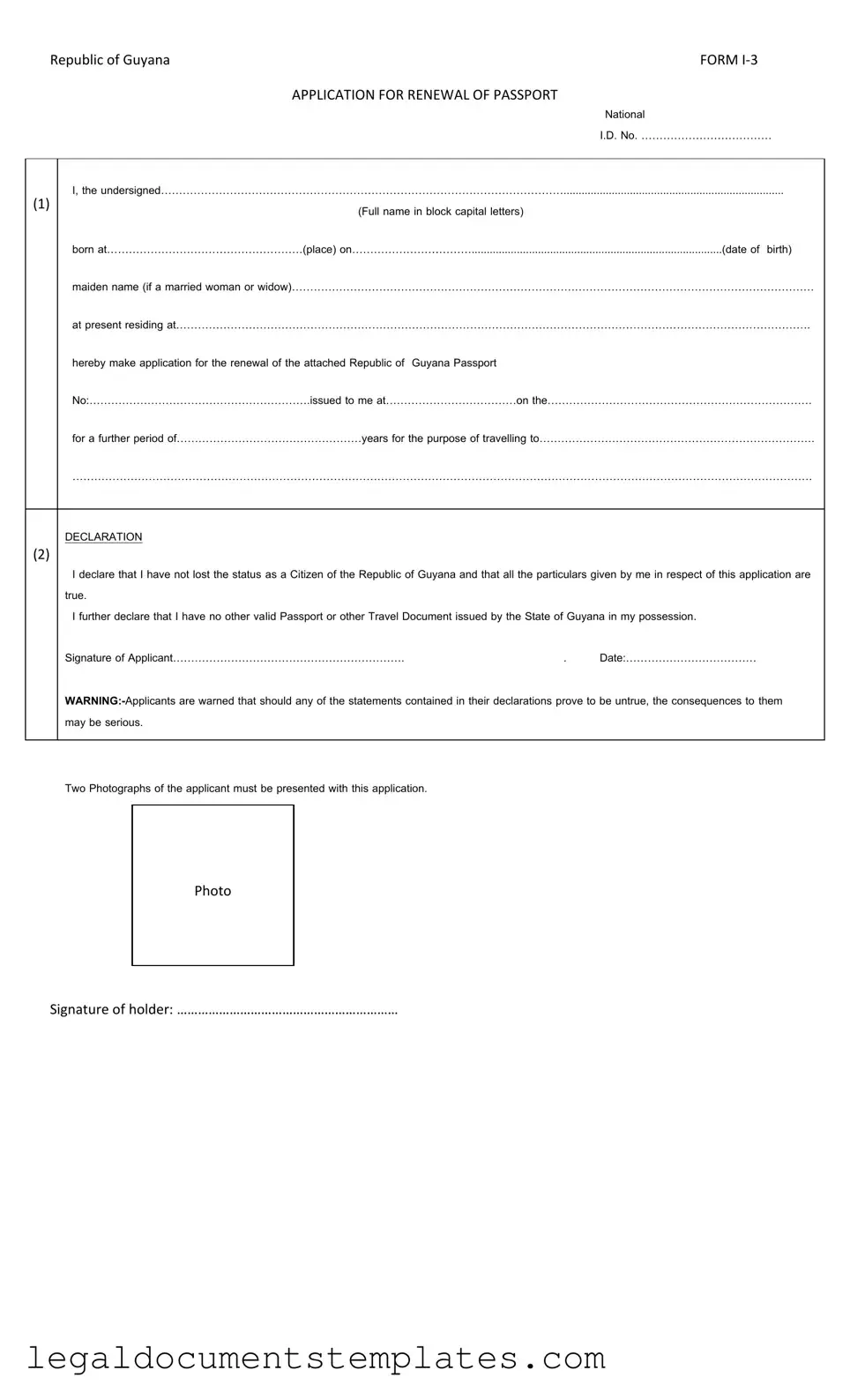 Free Guyana Passport Renewal PDF Form