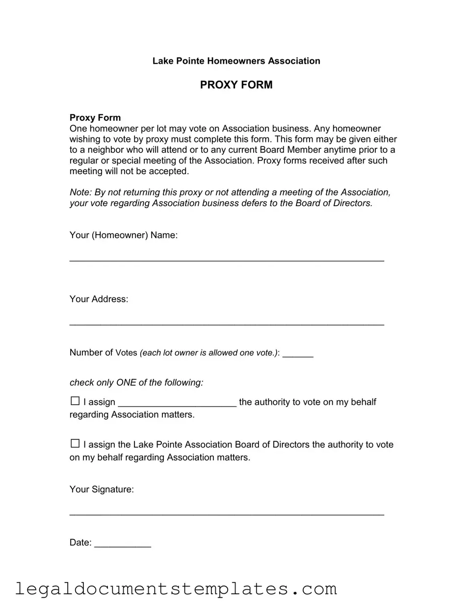 Free Homeowners Association Proxy PDF Form
