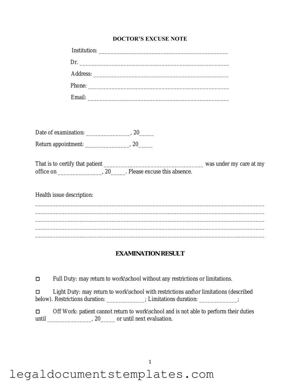 Free Doctors Excuse Note PDF Form