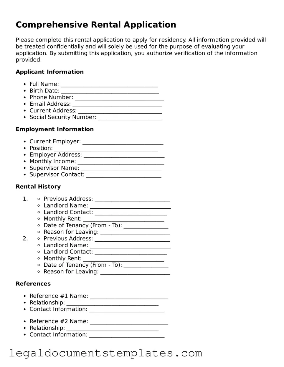 Legal Rental Application Document