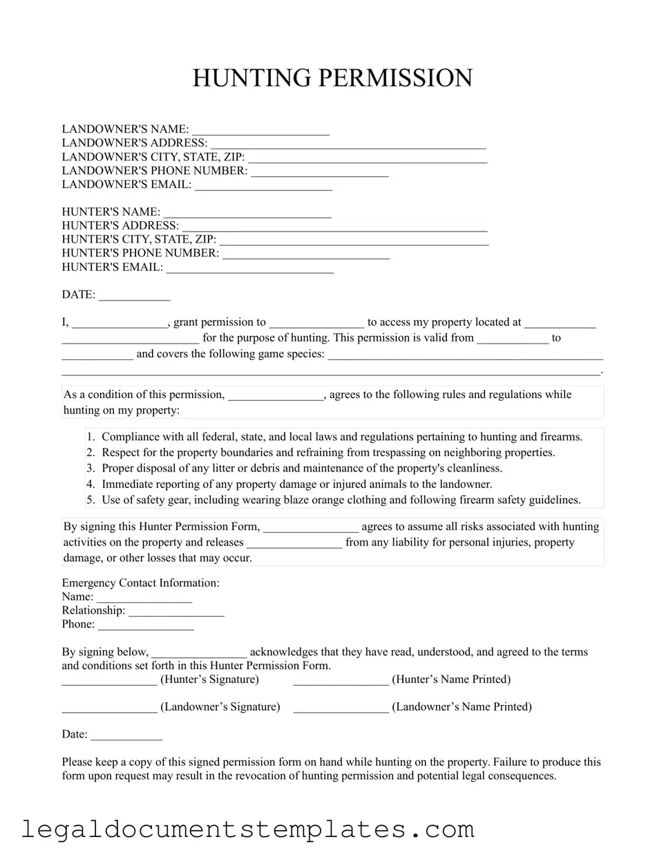 Free Hunter Permission PDF Form