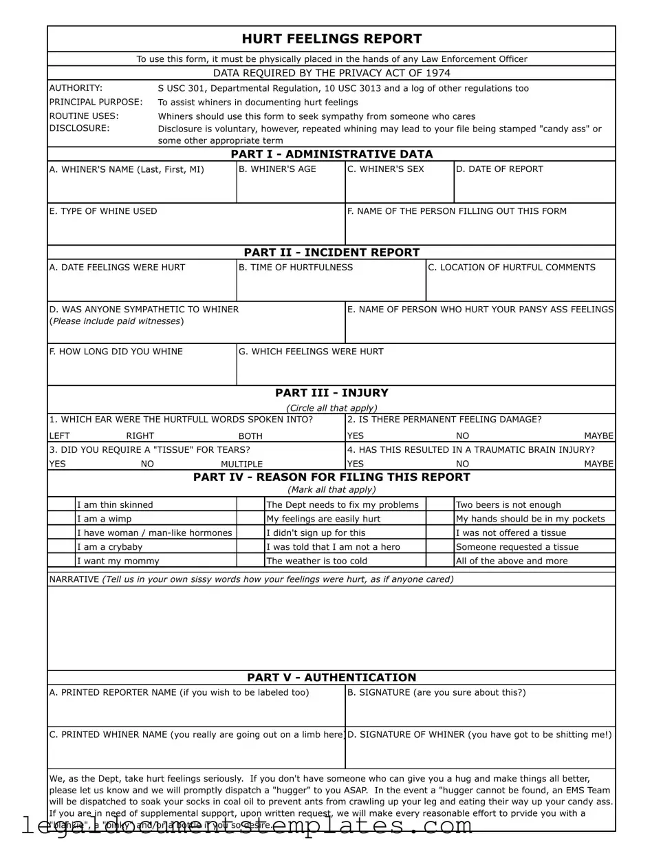 Free Hurt Feelings Report PDF Form