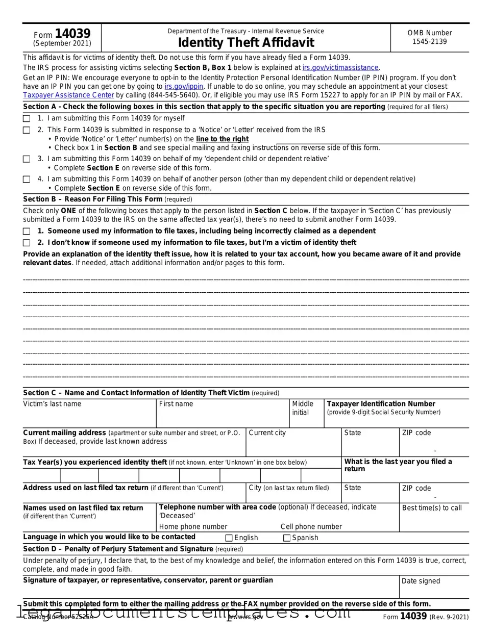 Free IRS 14039 PDF Form