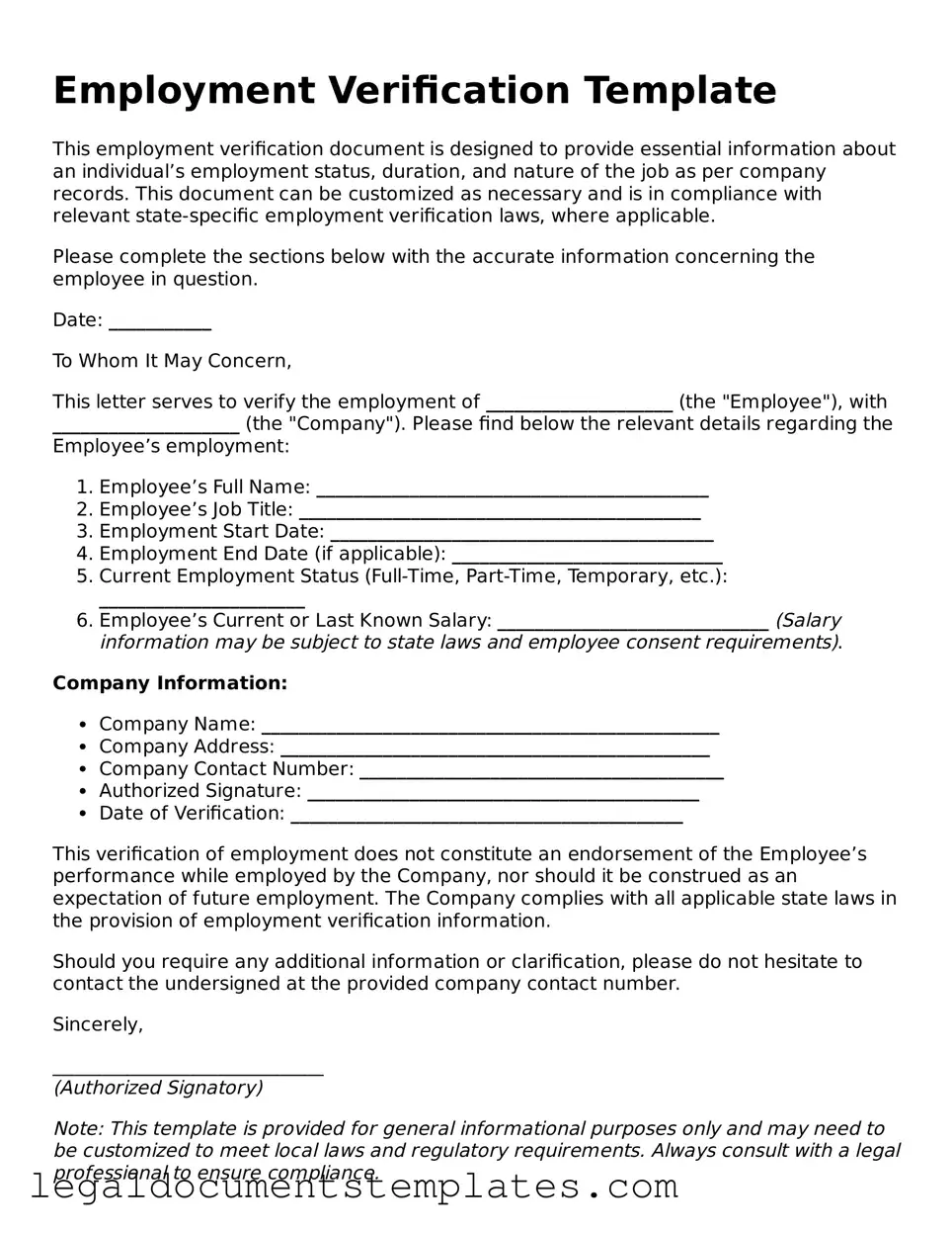 Legal Employment Verification Document