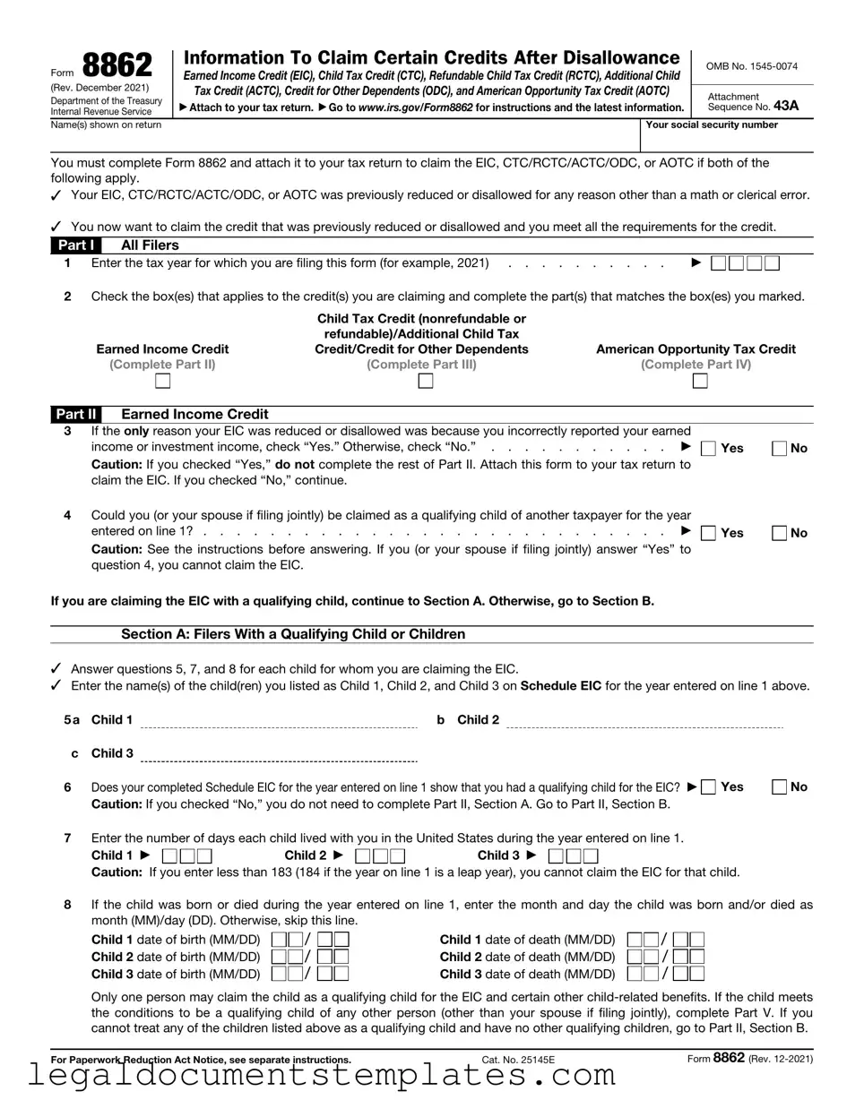 Free IRS 8862 PDF Form