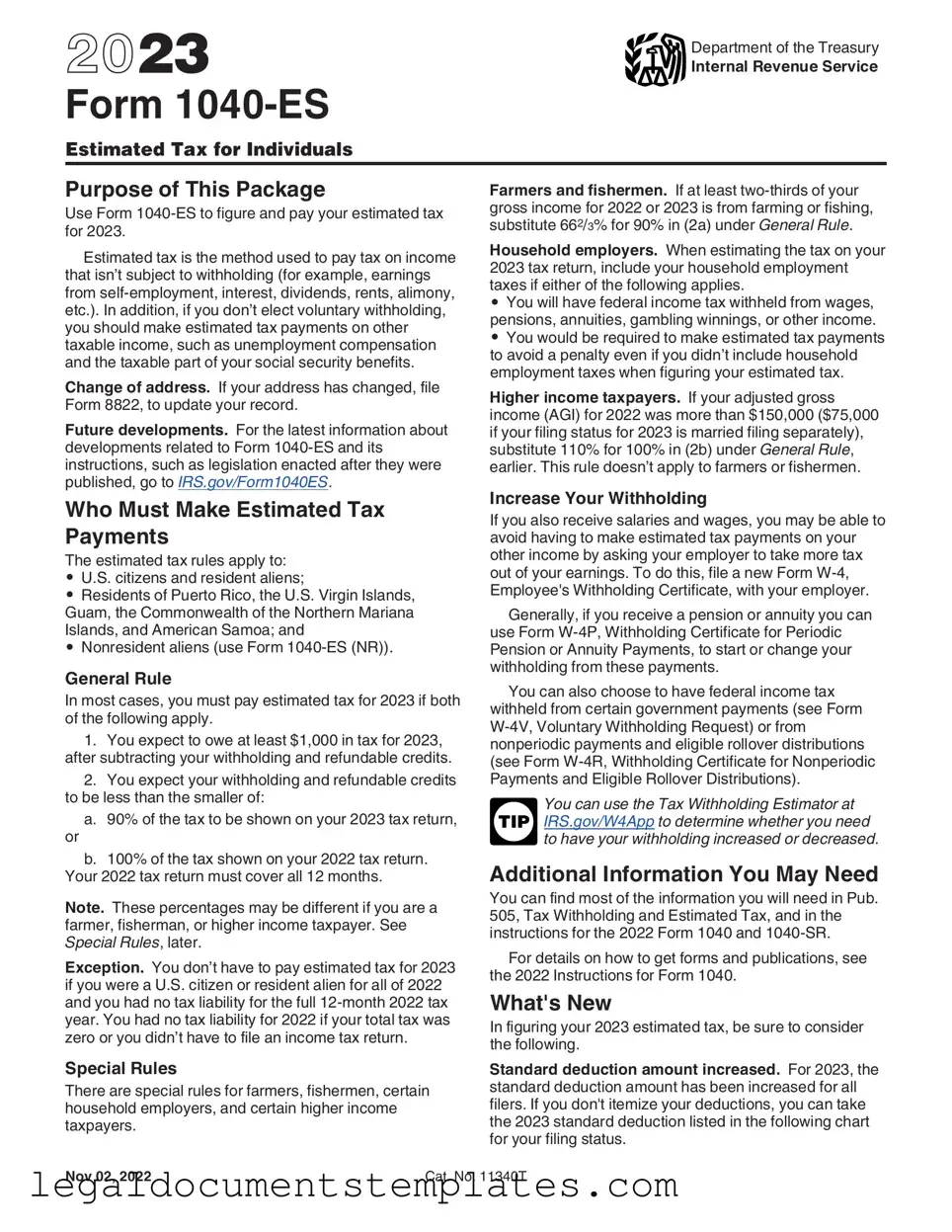 Free IRS 1040-ES PDF Form