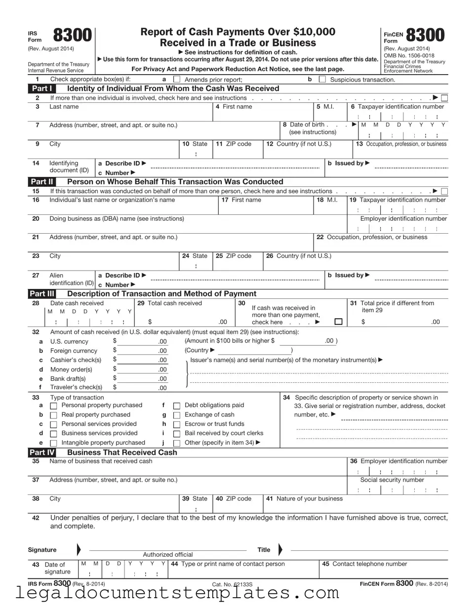 Free IRS 8300 PDF Form